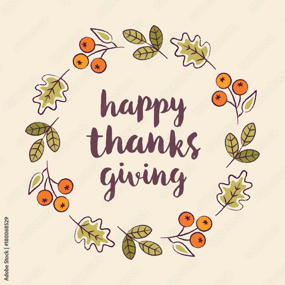 Vector Happy Thanksgiving Day Card Template With Wreath Of Leaves inside Cards of Thanksgiving Day