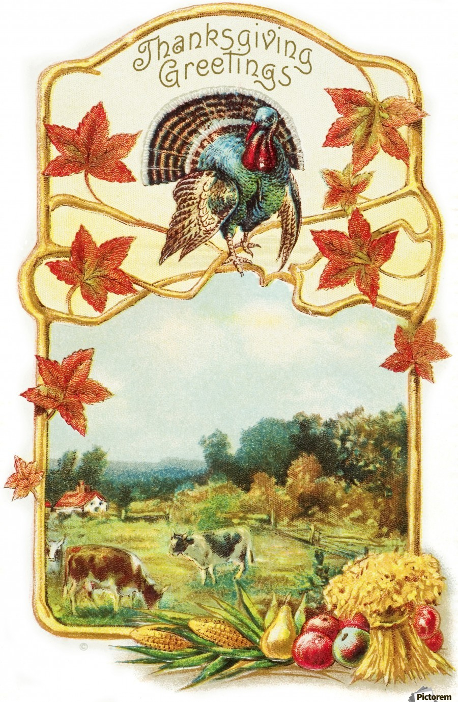 Vintage Thanksgiving Greeting Card With Illustration Of Turkey And for Antique Thanksgiving Cards