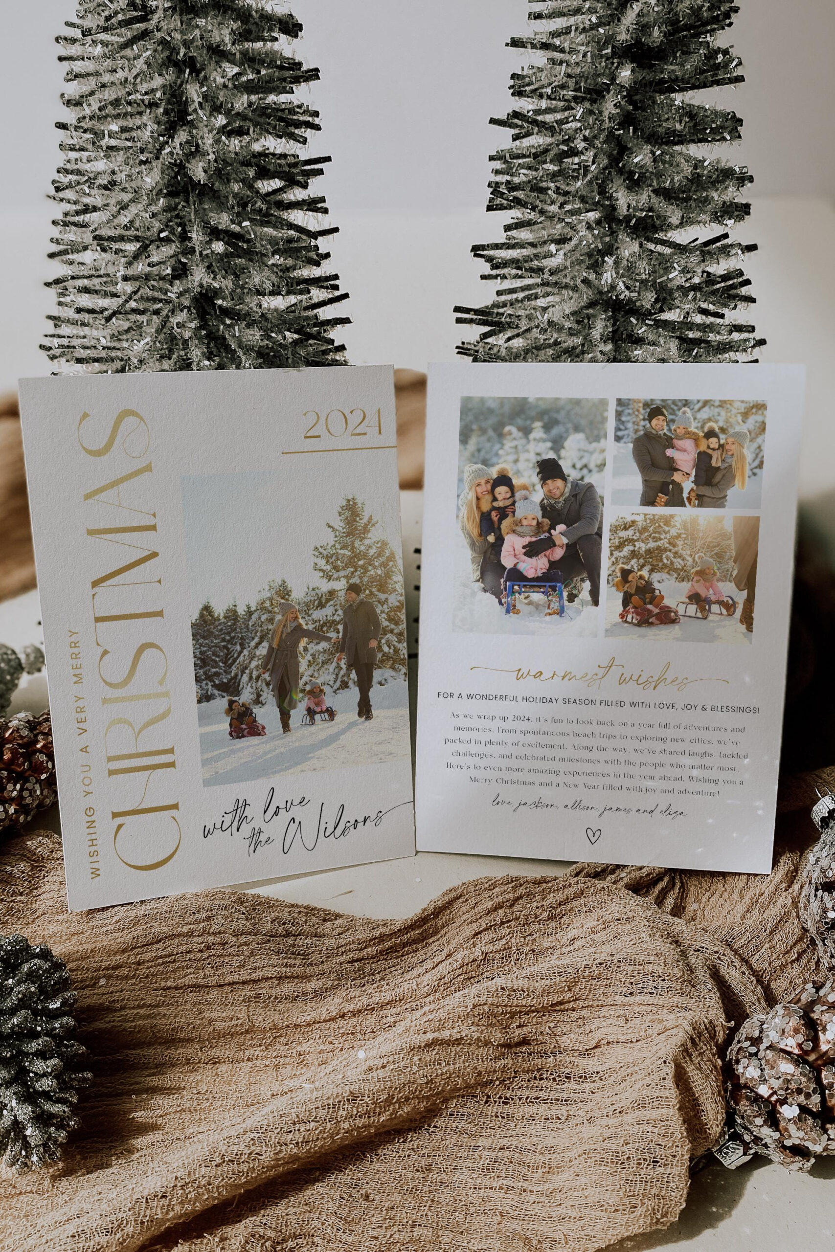 2024 Modern Minimalist Christmas Photo Card Template Editable with Photo Christmas Cards 2024