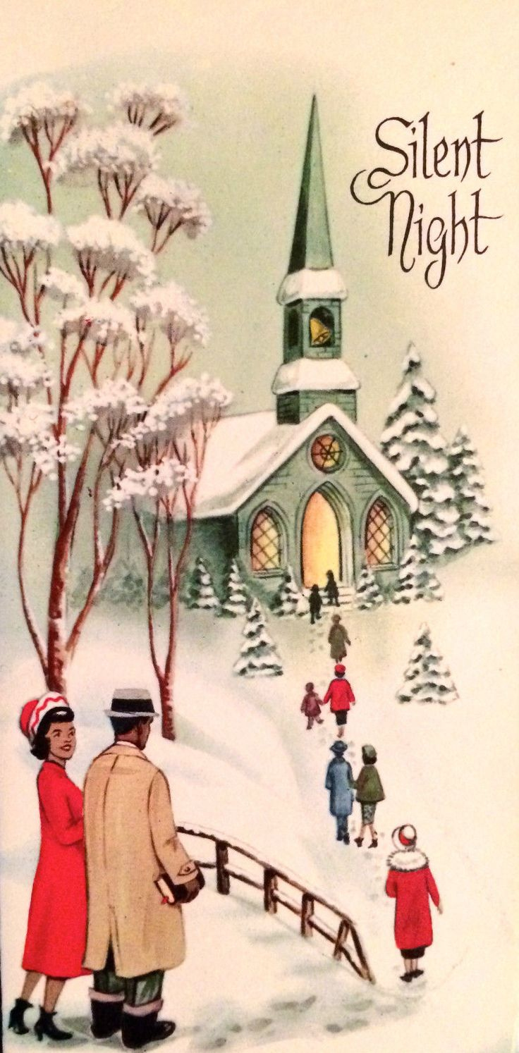 A Snowy Night, The Perfect Backdrop For Midnight Mass. throughout Black People Christmas Cards