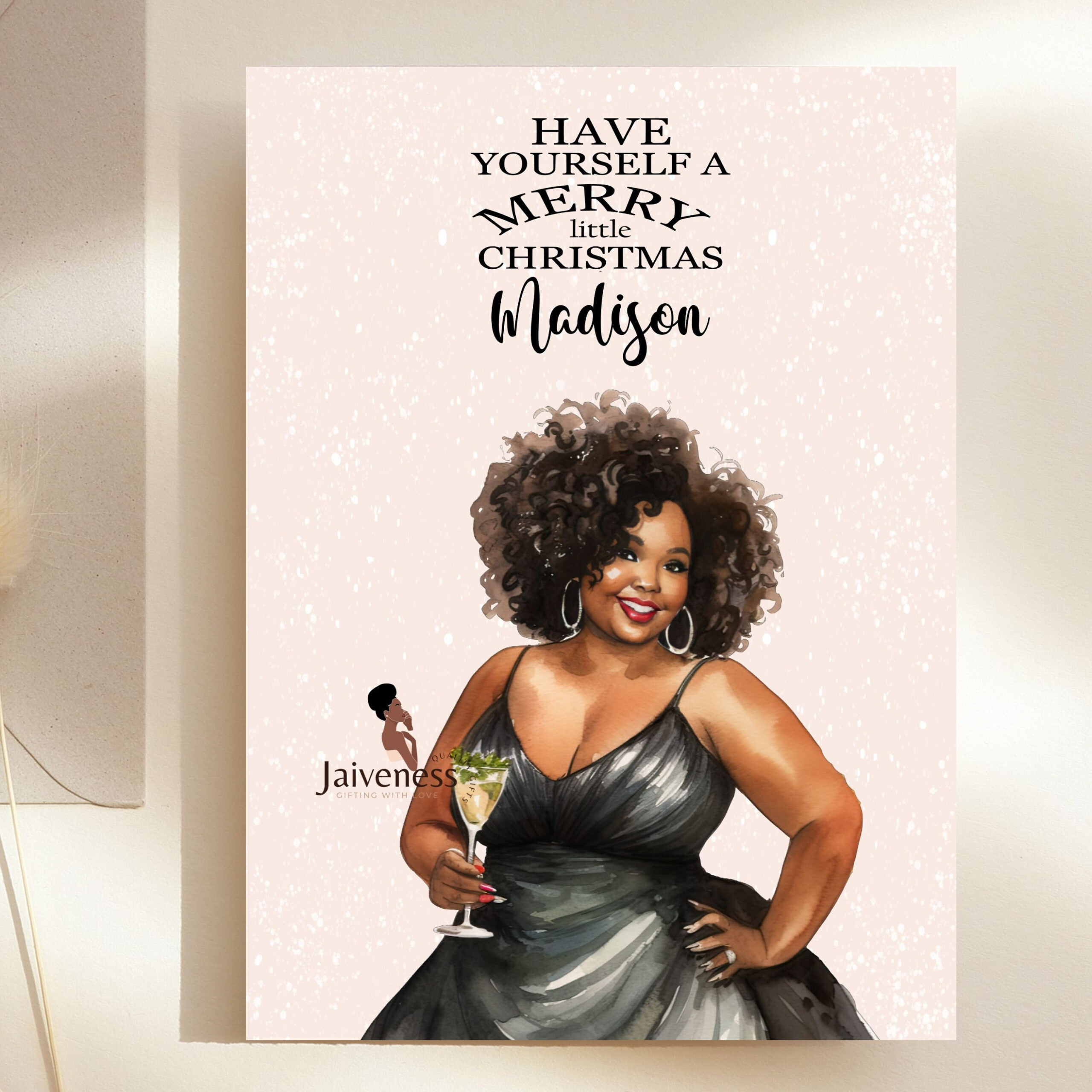 Black Girl Christmas Card, Afro Caribbean Christmas Card for Afro American Christmas Cards