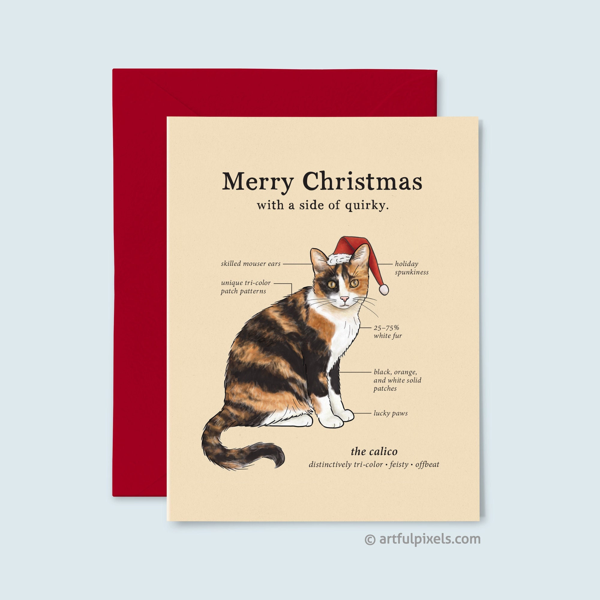 Calico Cat Christmas Card, Calico Cat Santa, Cat Lover Holiday inside Cat Holiday Cards Christmas