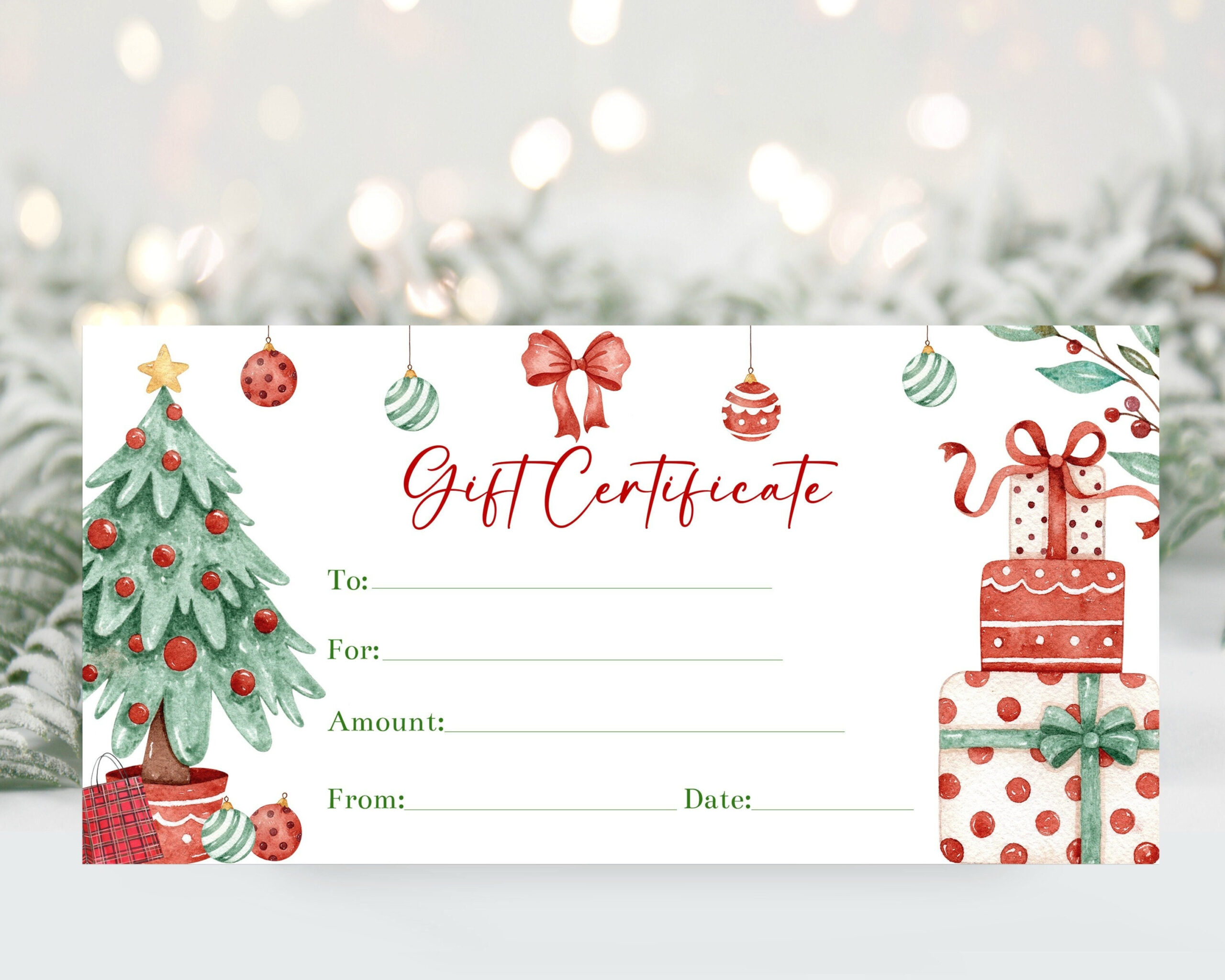 Christmas Gift Certificate Voucher Template, Editable Christmas pertaining to Christmas Gift Cards Template