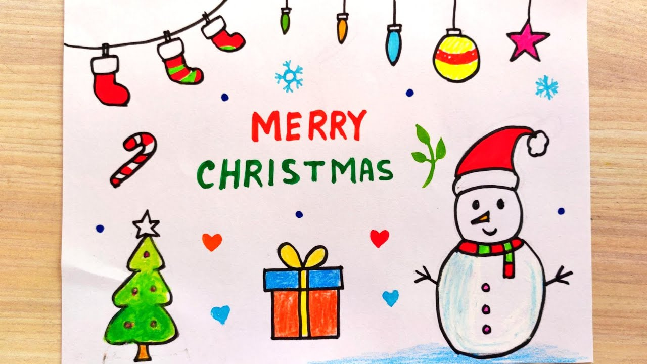 Christmas Greeting Card Drawing Easy | How To Make Christmas Card | Merry Christmas Card Drawing in Christmas Cards Ideas Drawing