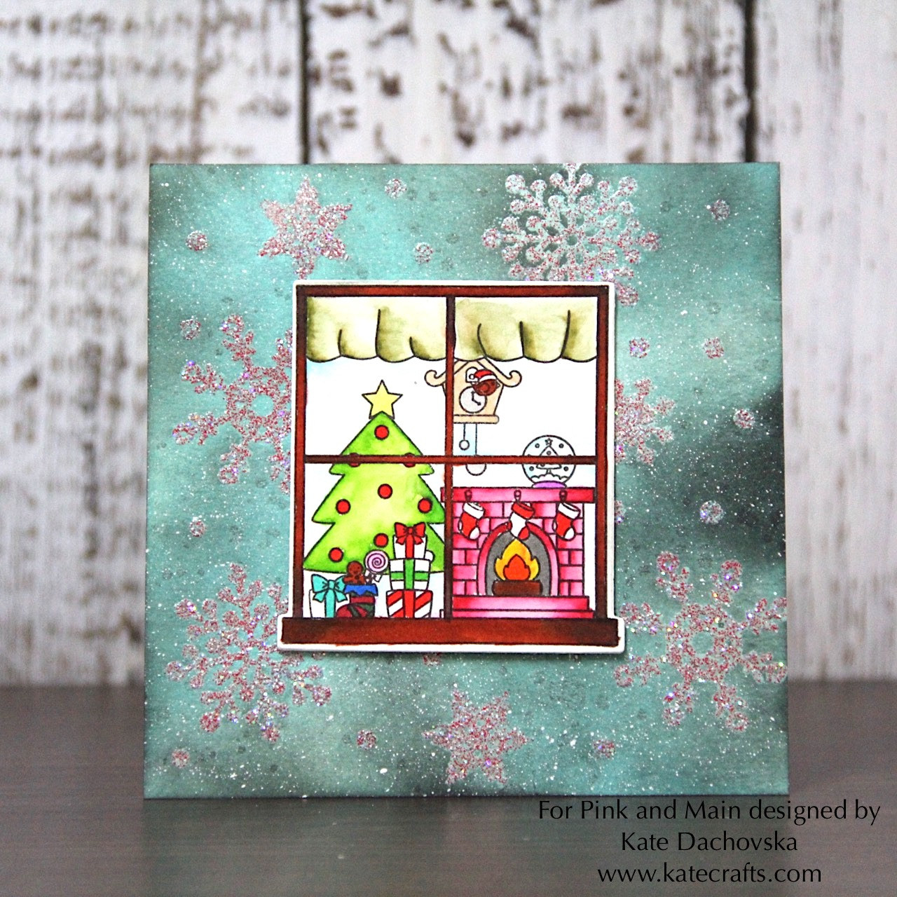 Christmas Window Card For Pink And Main | Kate Crafts throughout Christmas Cards With Window In Background