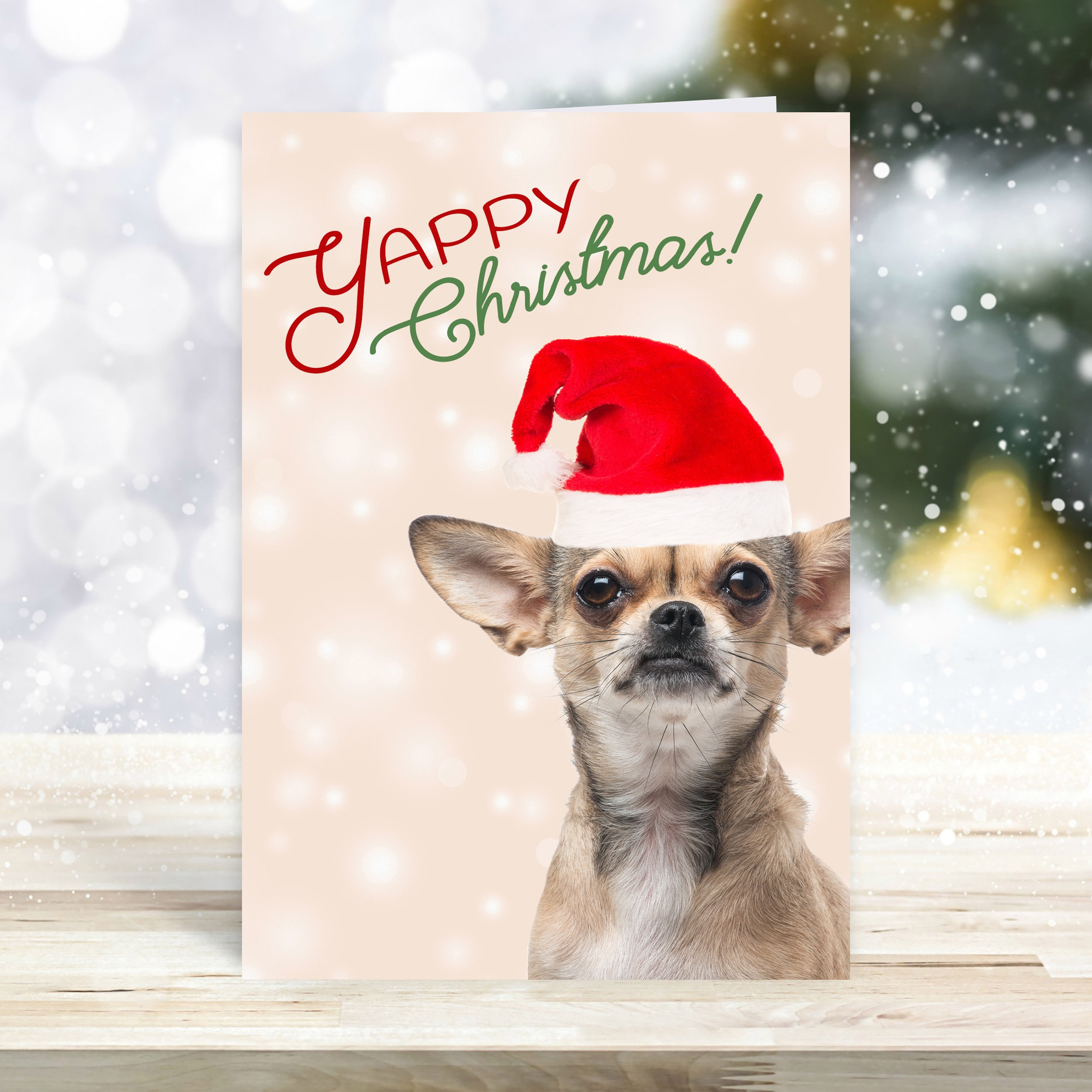 Cute Chihuahua Dogs Christmas Cards, Dog Wearing Santa Hat, Single pertaining to Christmas Cards with Dogs