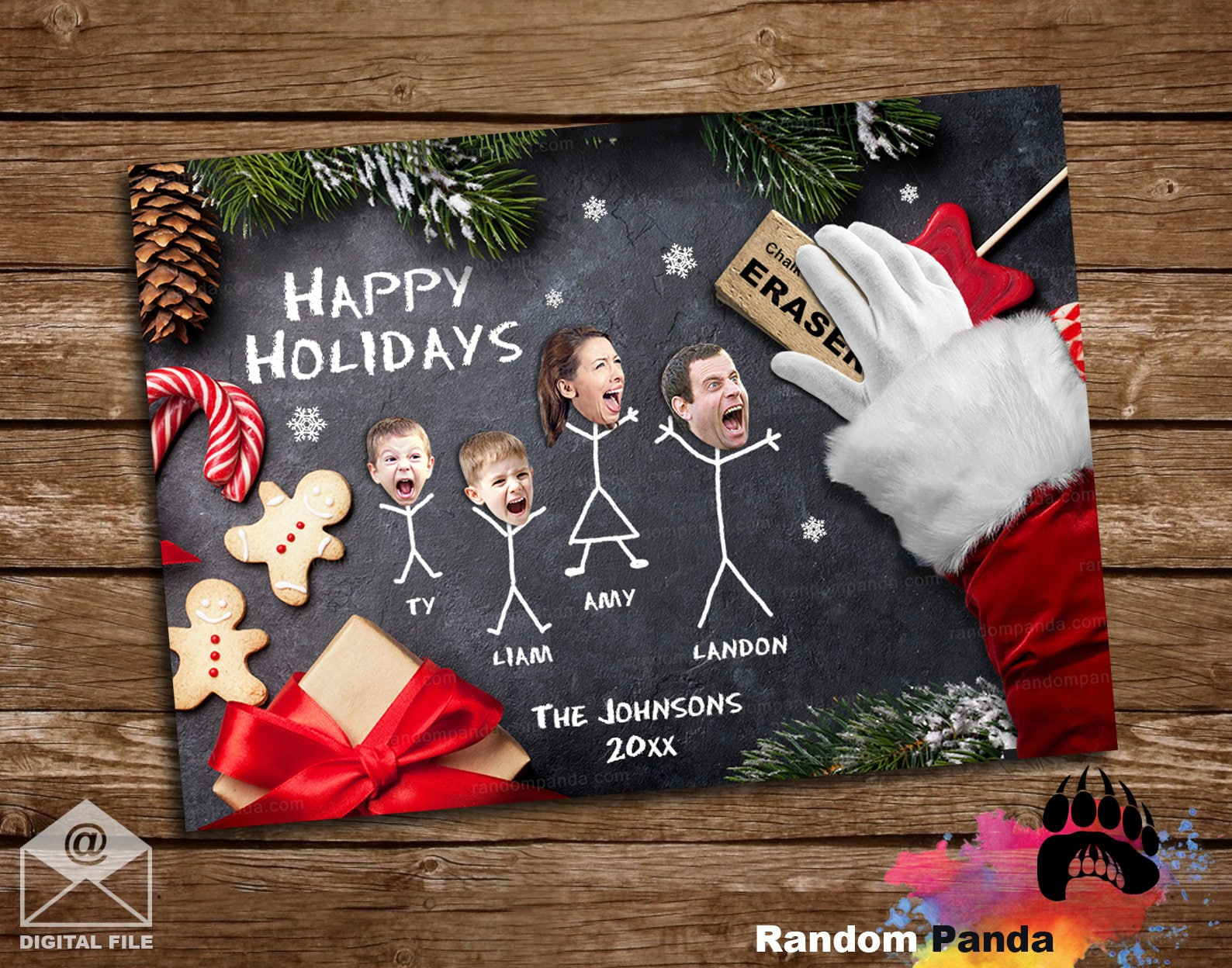 Digital Delivery Funny Christmas Card, Santa Erasing Stick Family regarding Fun Christmas Photo Cards