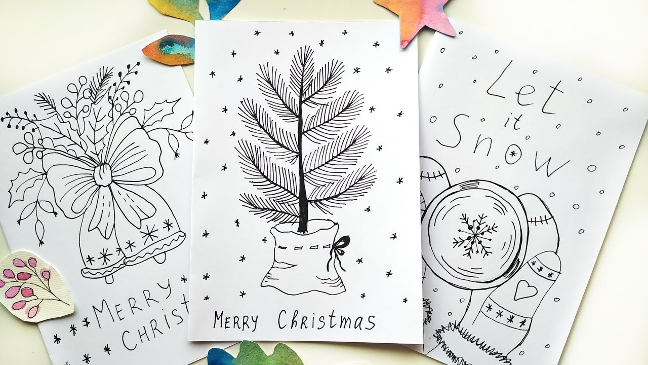 Diy Easy Christmas Cards - Doodles Drawing Ideas Line Art Tutorial with Christmas Cards Ideas Drawing