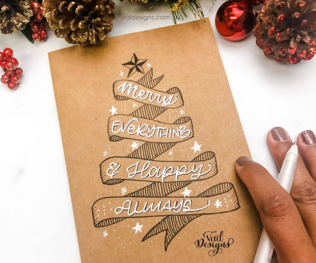 Easy Diy Christmas Calligraphy Card | Vial Designs for Ideas For Christmas Cards Homemade