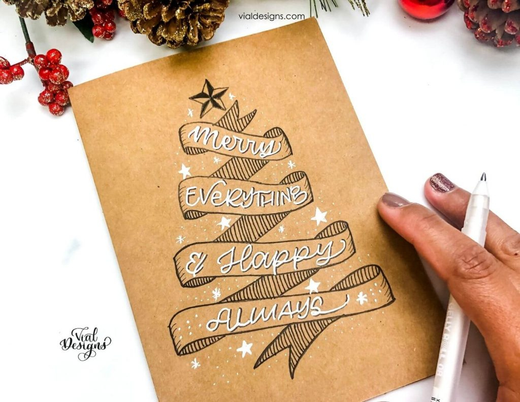 Easy Diy Christmas Calligraphy Card | Vial Designs regarding Christmas Cards Ideas Drawing