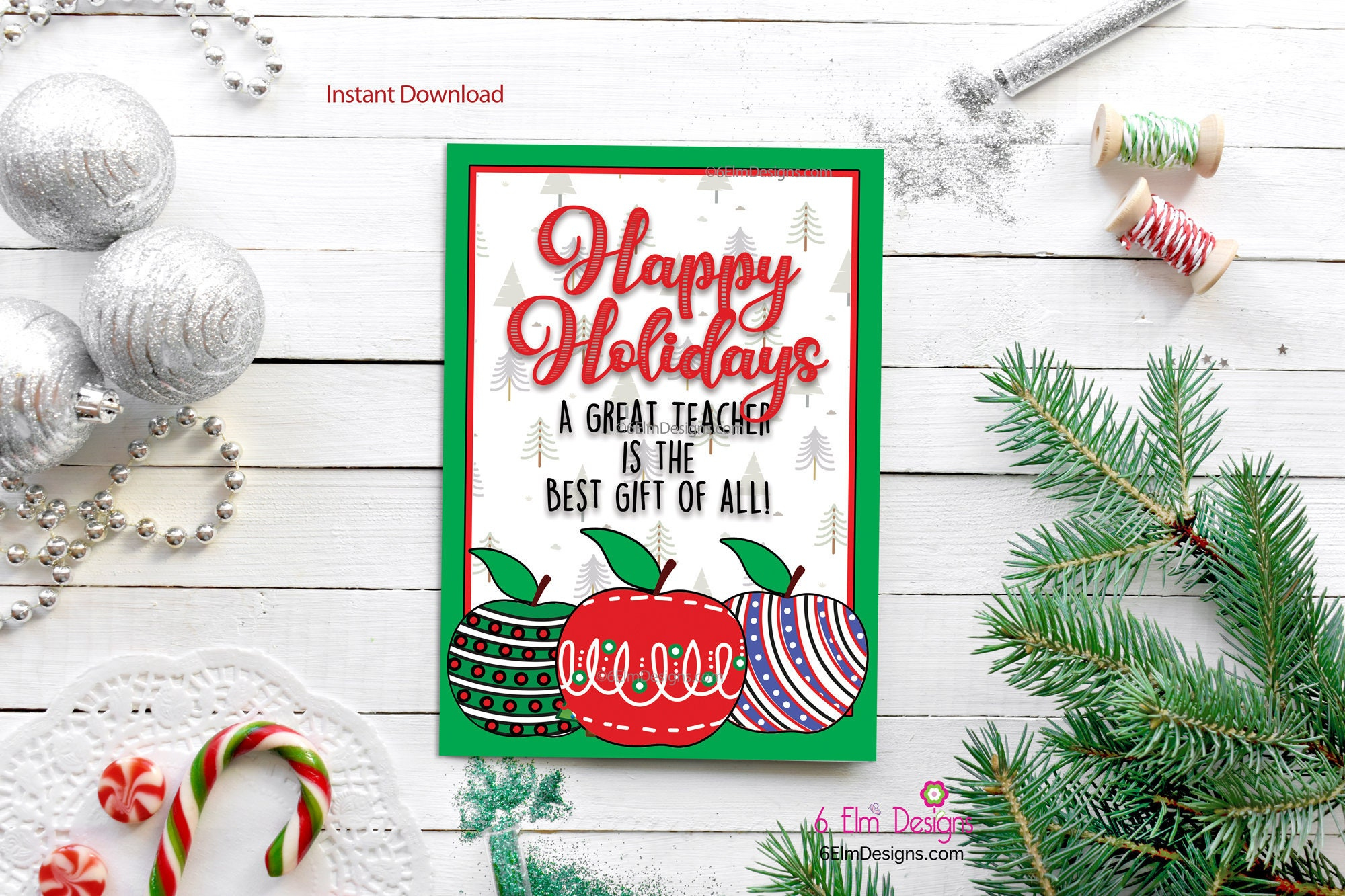 Instant Teacher Merry Christmas Greeting Card, Downloadable pertaining to Christmas Cards For Teachers