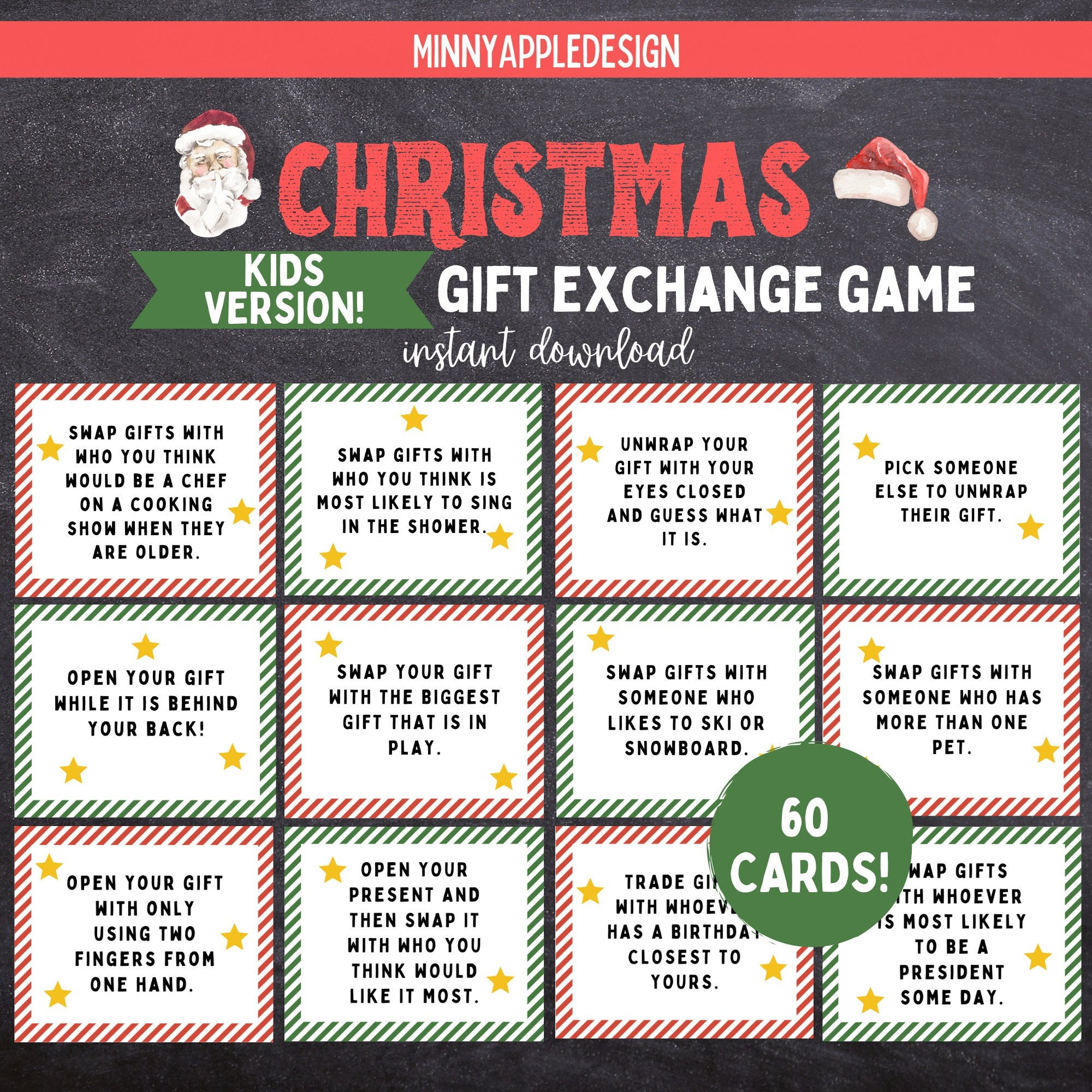 Kids Christmas Gift Exchange Game | Printable Christmas Game | White Elephant Gift Exchange Cards | Christmas Games For Kids for Cards Games For Christmas Gifts