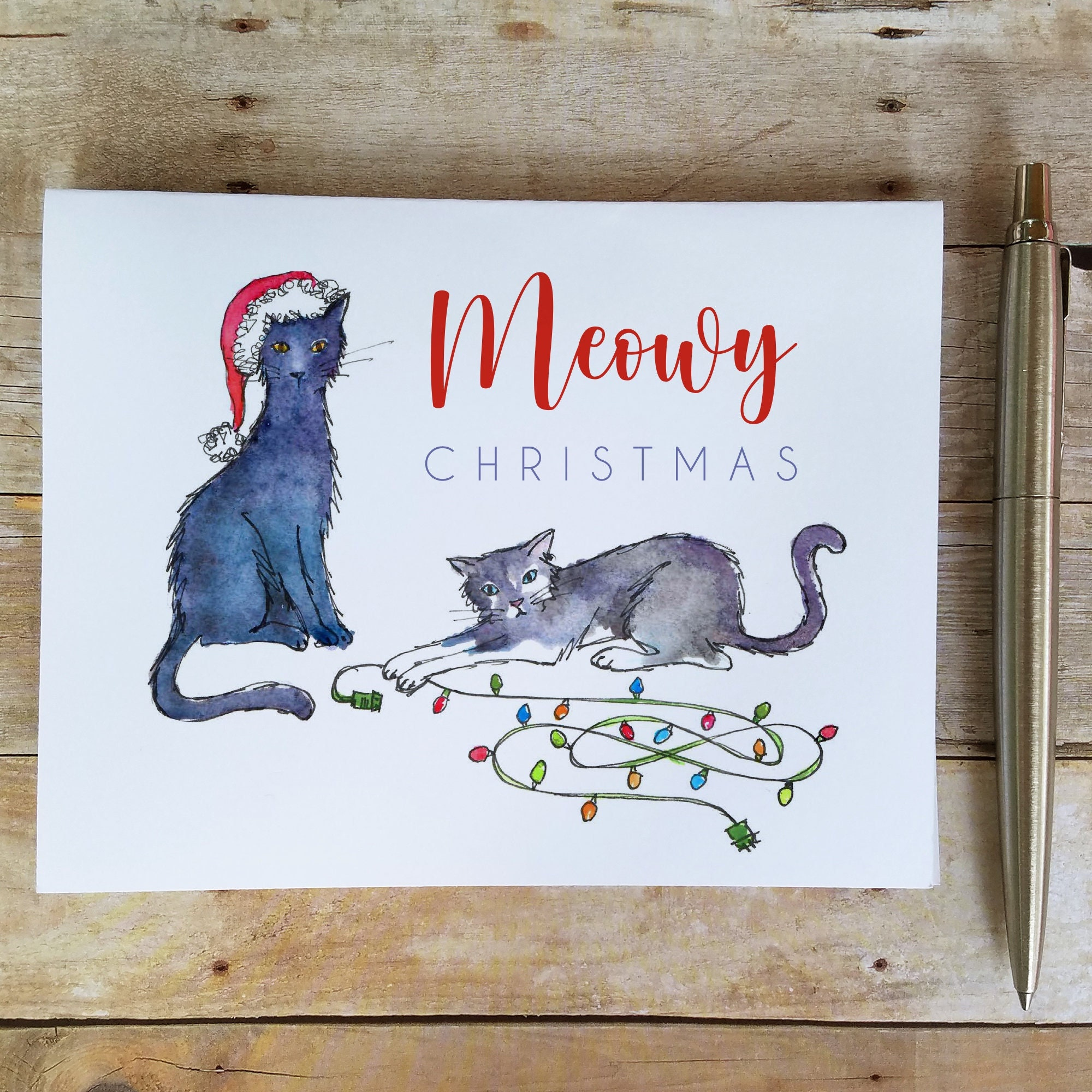 Meowy Christmas Cat Christmas Card Cat Lover Christmas Card, Kitty with regard to Christmas Cards With Cats