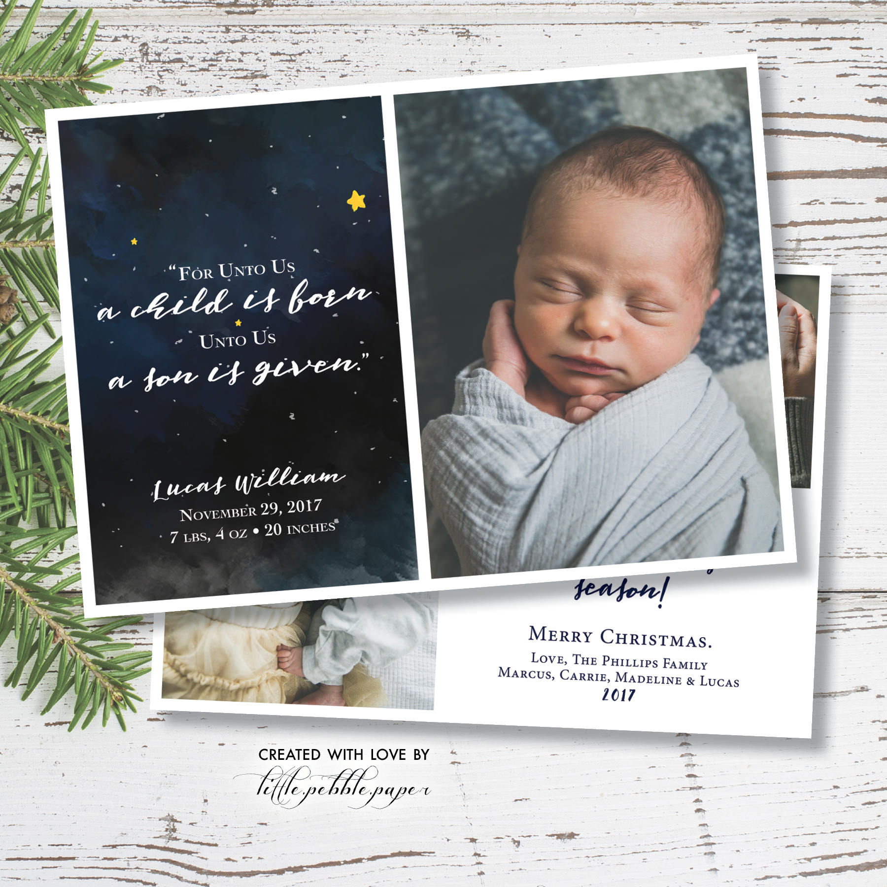 Newborn Christmas Card, Christmas Birth Announcement, For Unto Us regarding Christmas Cards Birth Announcement