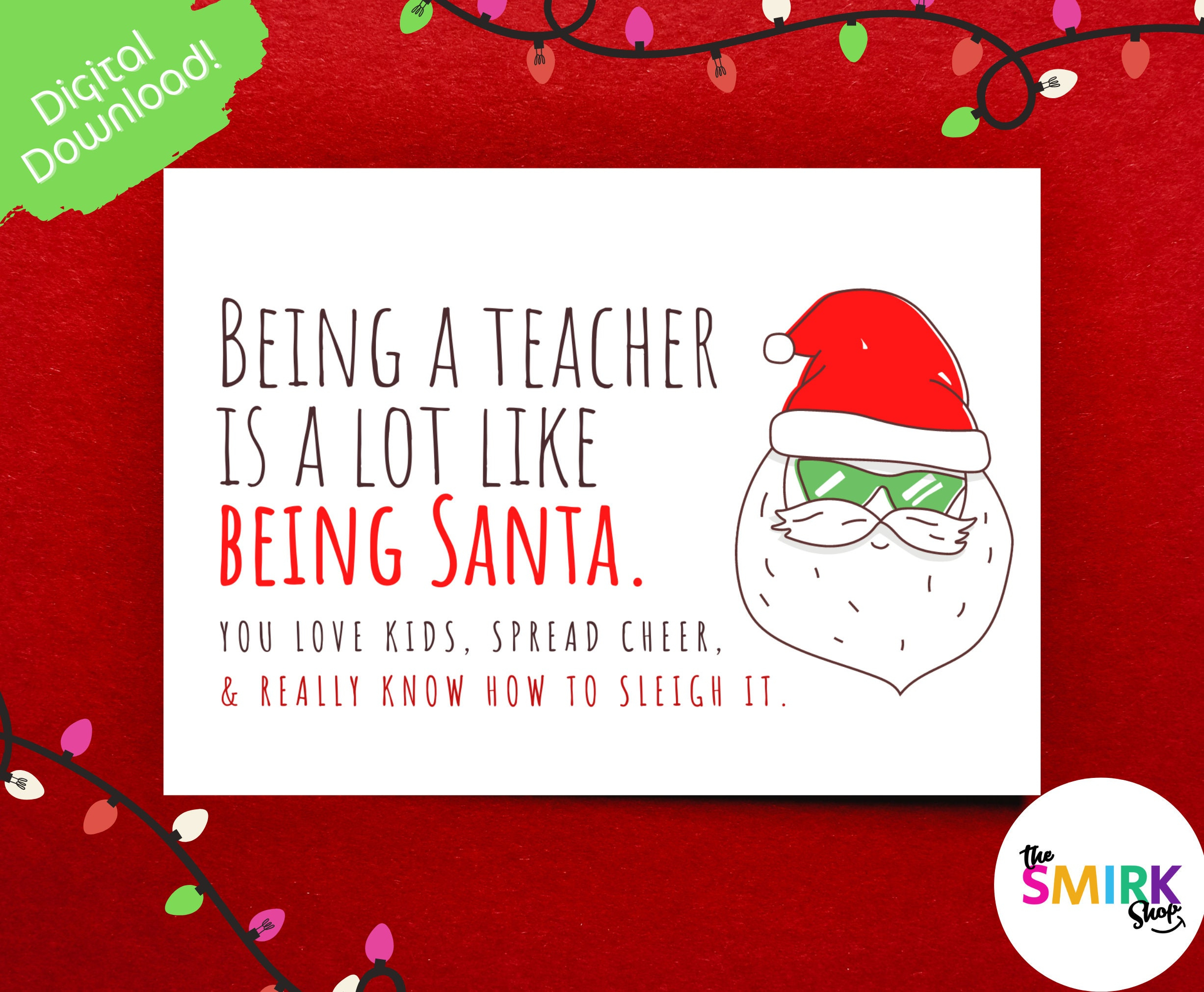 Printable Teacher Holiday Card, Teacher Christmas Card, Holiday in Christmas Cards For Teacher