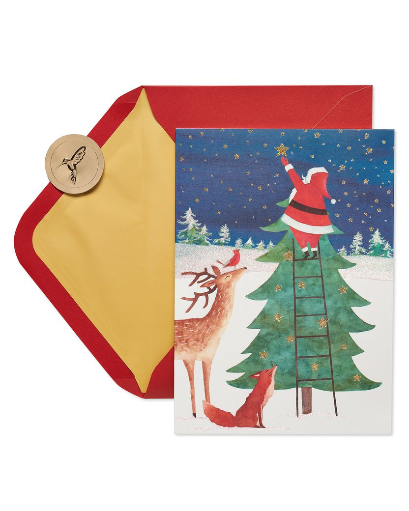 Santa Reaching For A Holiday Star Christmas Cards Boxed, 14 in Papyrus Boxed Christmas Cards