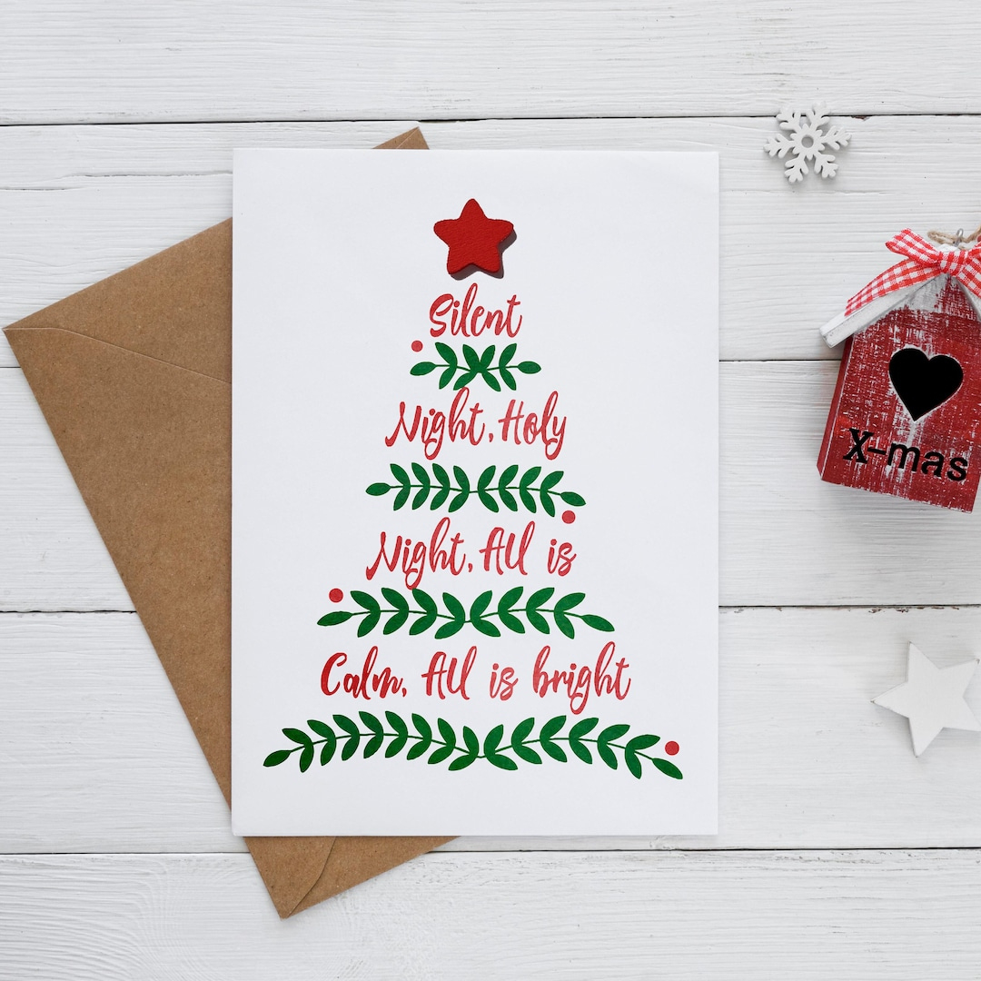 Silent Night Christmas Greeting Card, Merry Christmas Card For Her in Greeting Cards For Christmas