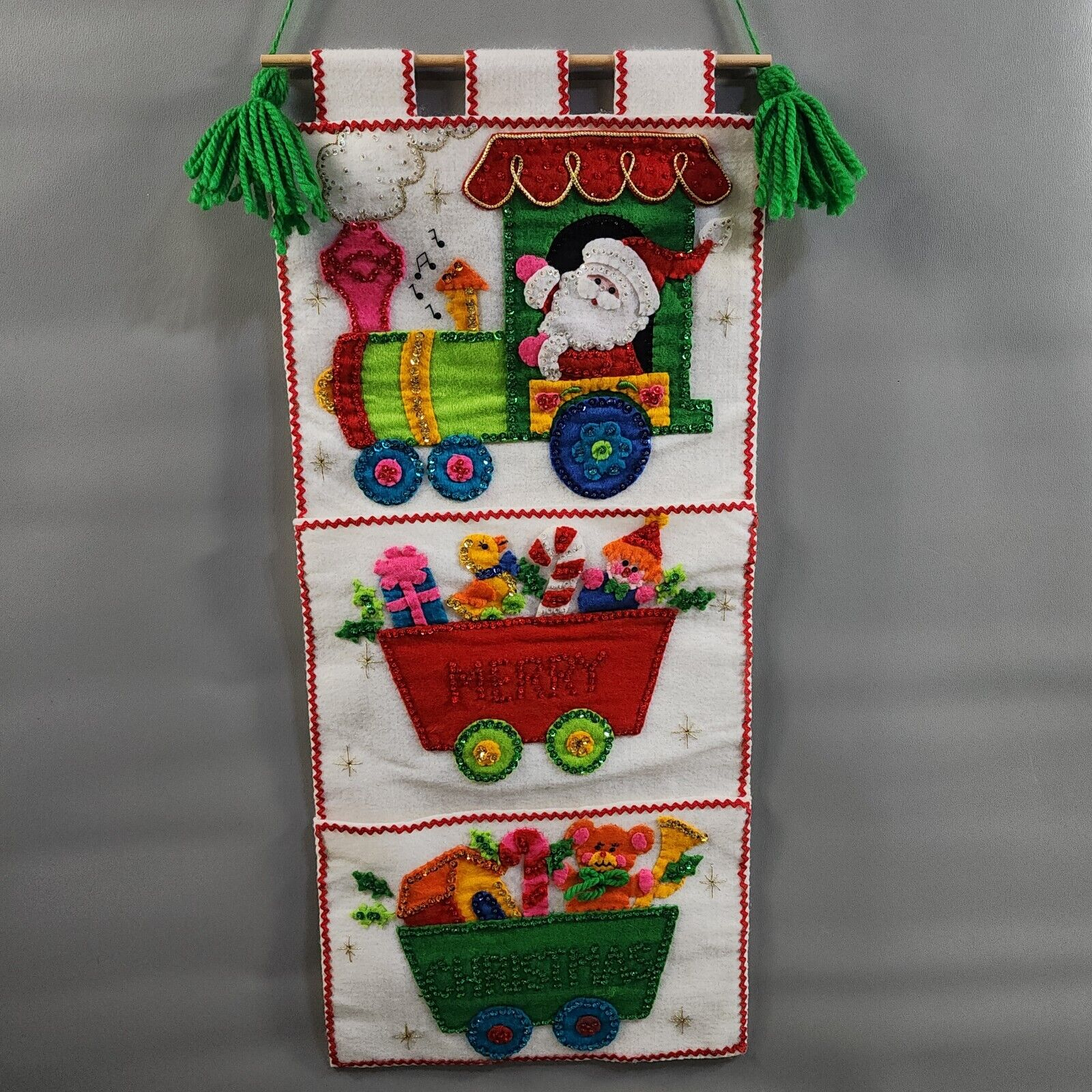 Vintage Felt Christmas Card Holder pertaining to Antique Christmas Felt Cards Holder