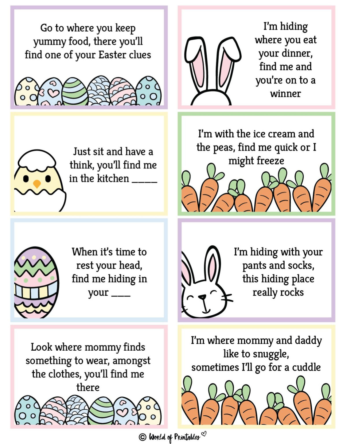 Easter Egg Hunt Clue Cards Printable - FREE Printable Birthday Cards