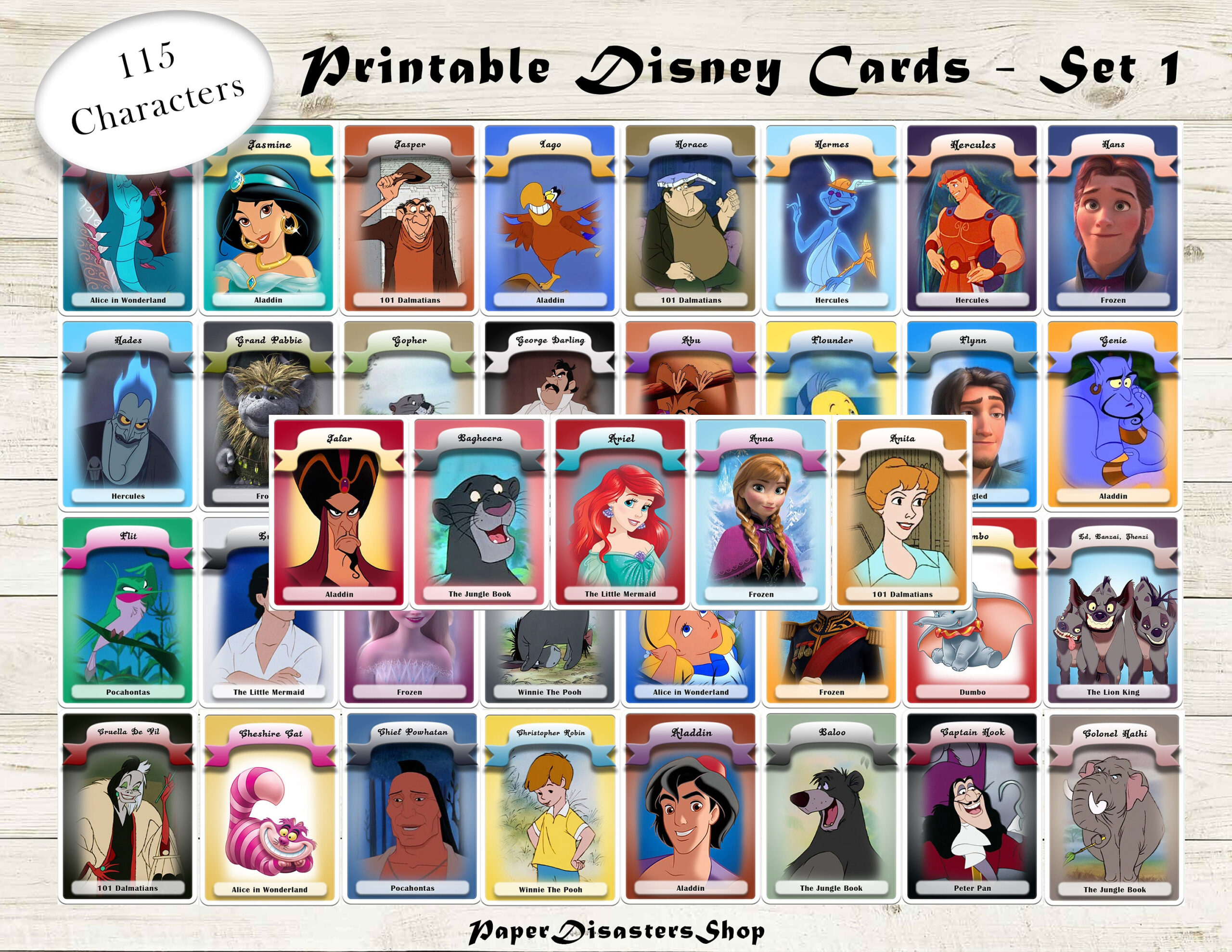 115 Disney Cards (Set 1) - Printable - For Collection, Games, Birthday Parties, Rewards, Etc. - Digital, Not Shipped within Disney Father&amp;#039;S Day Cards Printable