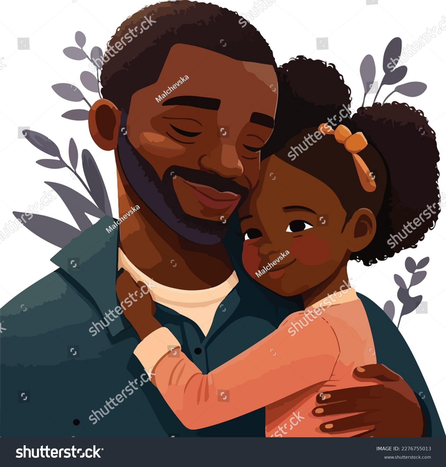 Black Dark-Skinned Father Hugging His Daughter Stock Vector with Printable African American Father&amp;amp;#039;s Day Card