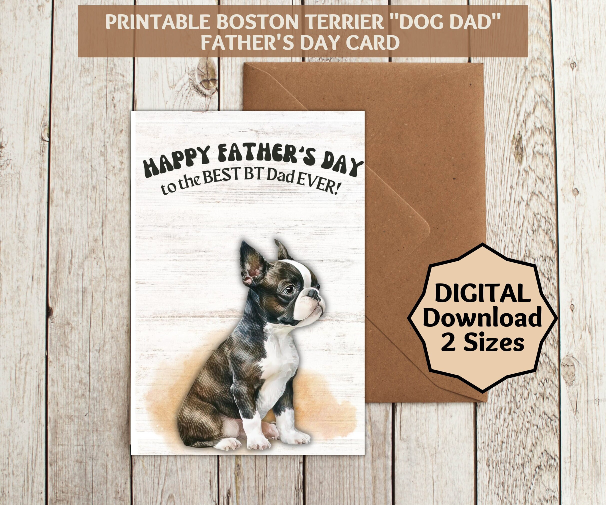 Boston Terrier Card, Dog Fathers Day Card, Printable, Dog Dad within Happy Father&amp;#039;S Day Card Printable Dog