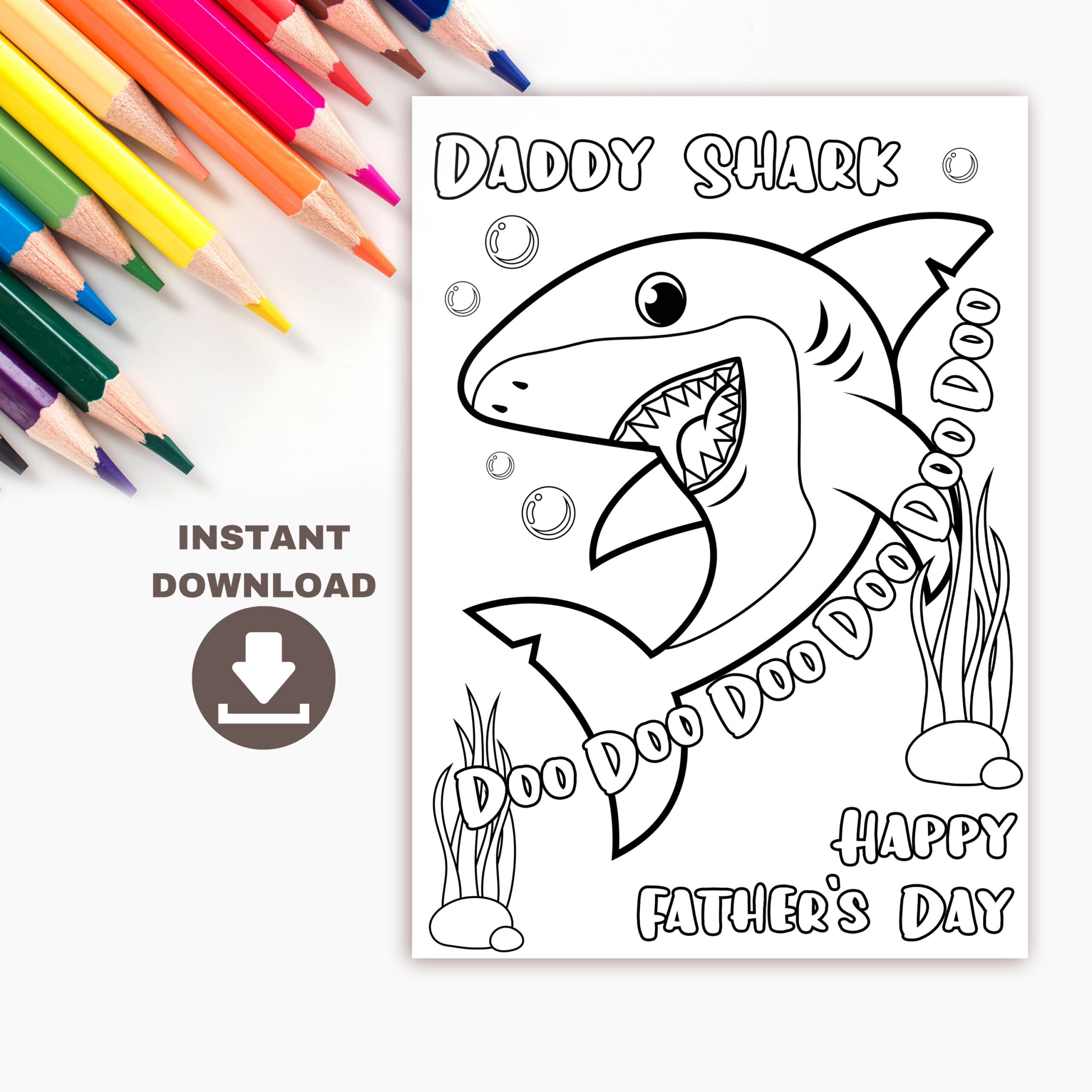 Daddy Shark Printable Father&amp;#039;S Day Coloring Card For Kids. Funny intended for Daddy Shark Father&amp;amp;#039;s Day Card Printable