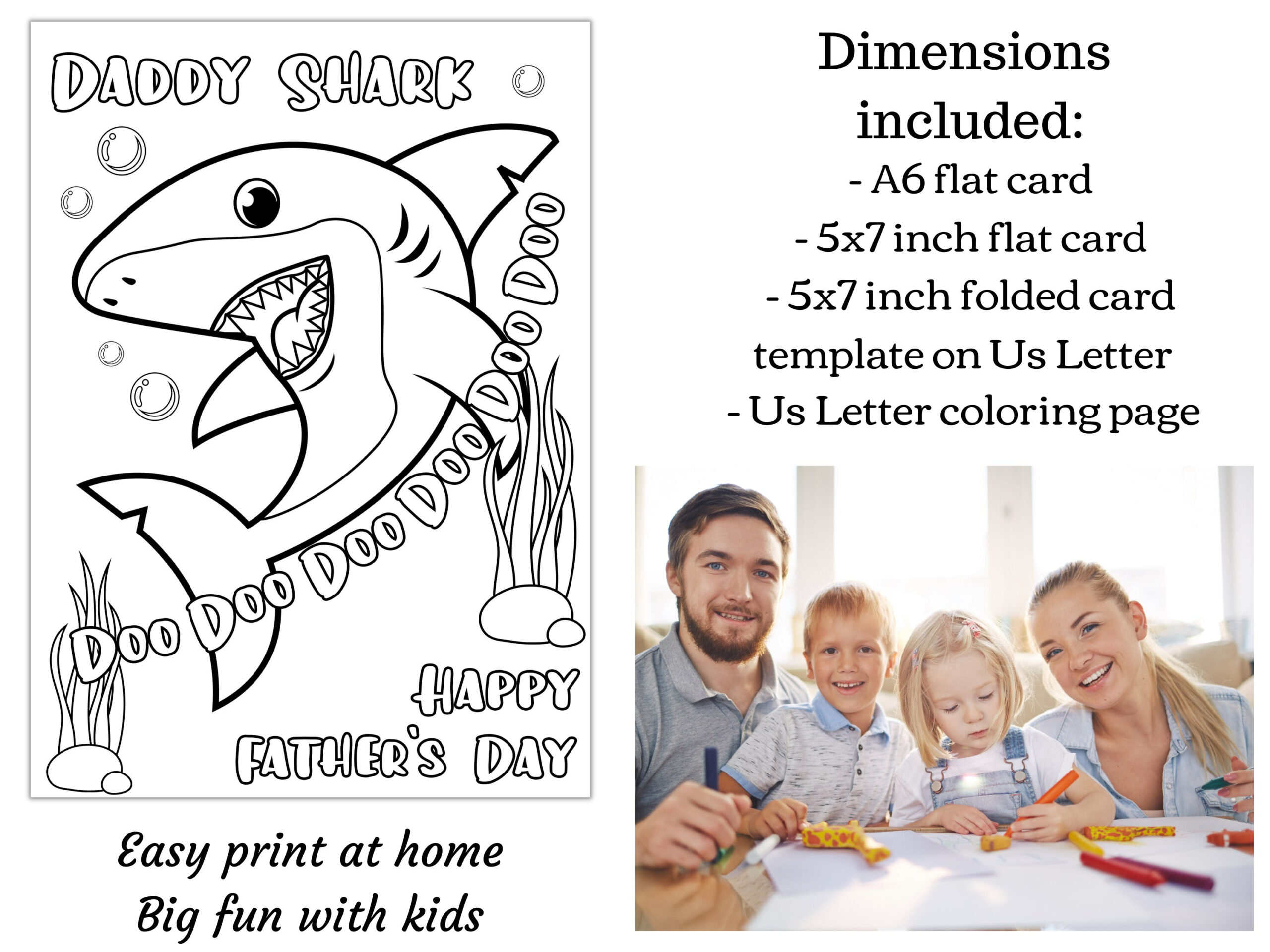 Daddy Shark Printable Father&amp;#039;S Day Coloring Card For Kids. Funny regarding Daddy Shark Father&amp;#039;S Day Card Printable