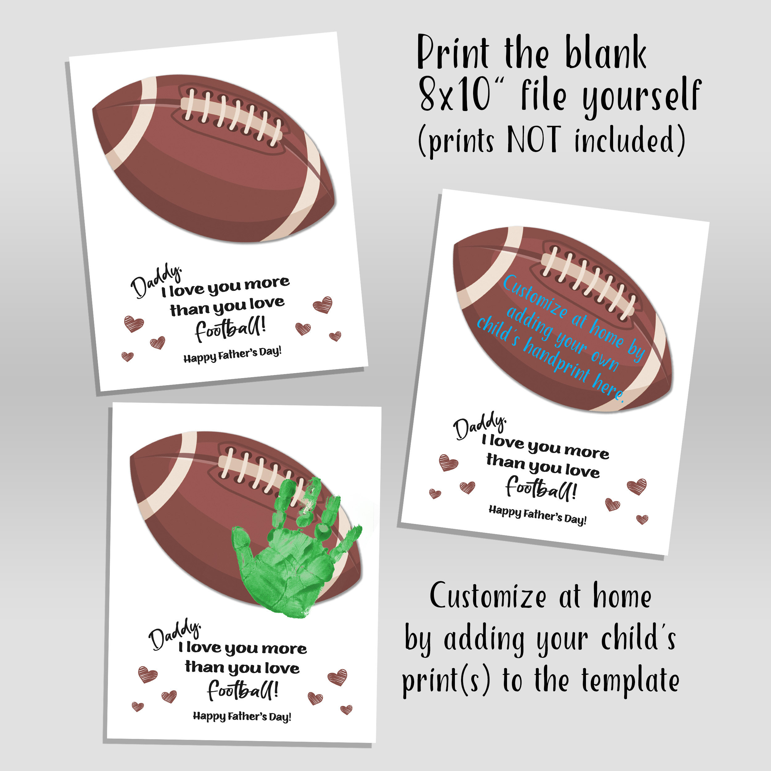 Father&amp;#039;S Day Football Handprint Art Project, Daddy Football Gift in Father&amp;amp;#039;s Day Printable Cards Sports