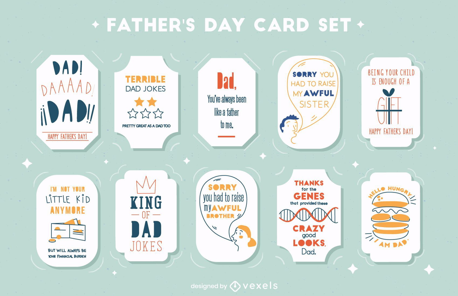 Fathers Day Funny Quotes Card Set Vector Download regarding Funny Printable Father&amp;amp;#039;s Day Cards From Son