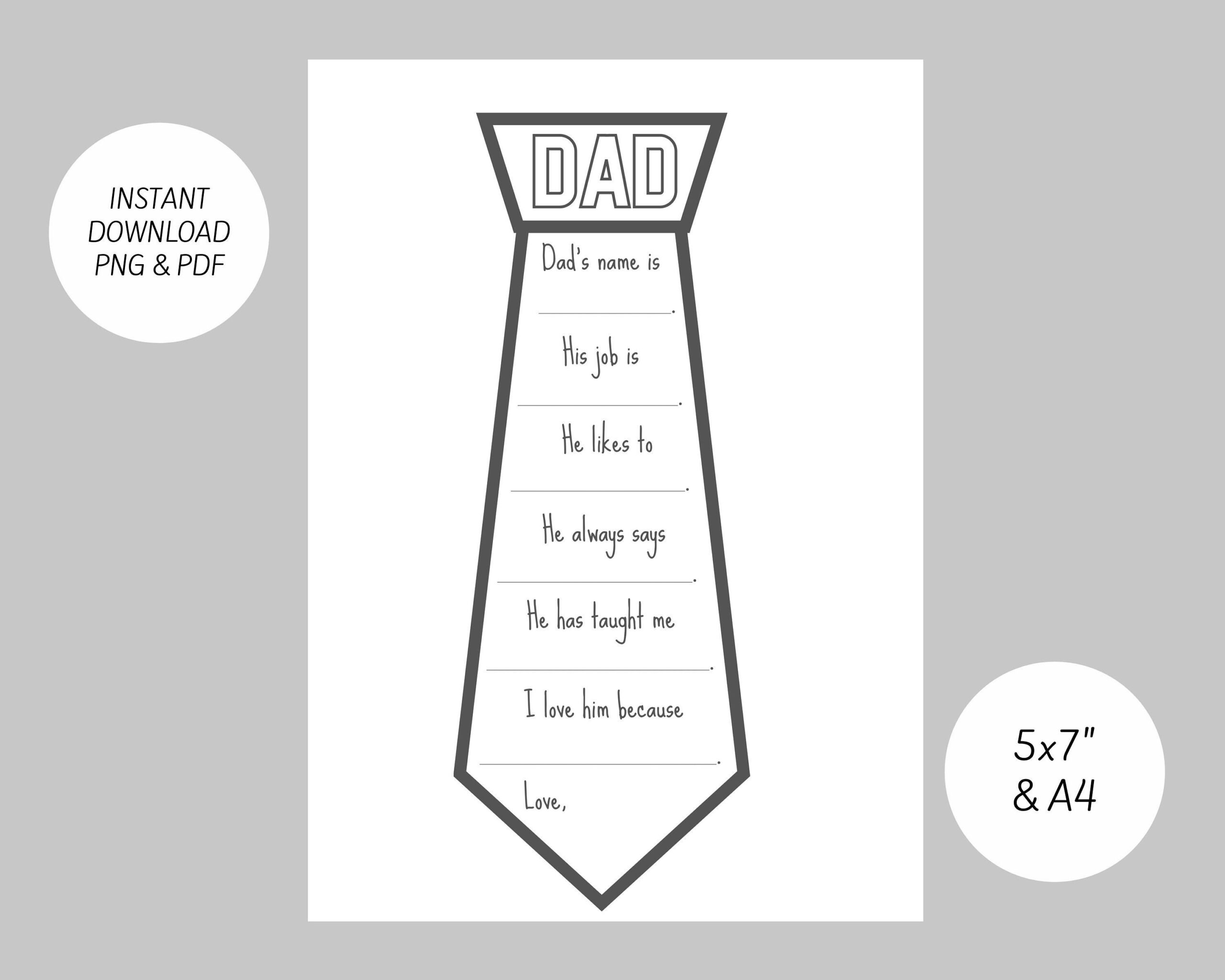 Father&amp;#039;S Day Printable - All About My Dad Tie - Etsy throughout Printable Father&amp;amp;#039;s Day Tie Card
