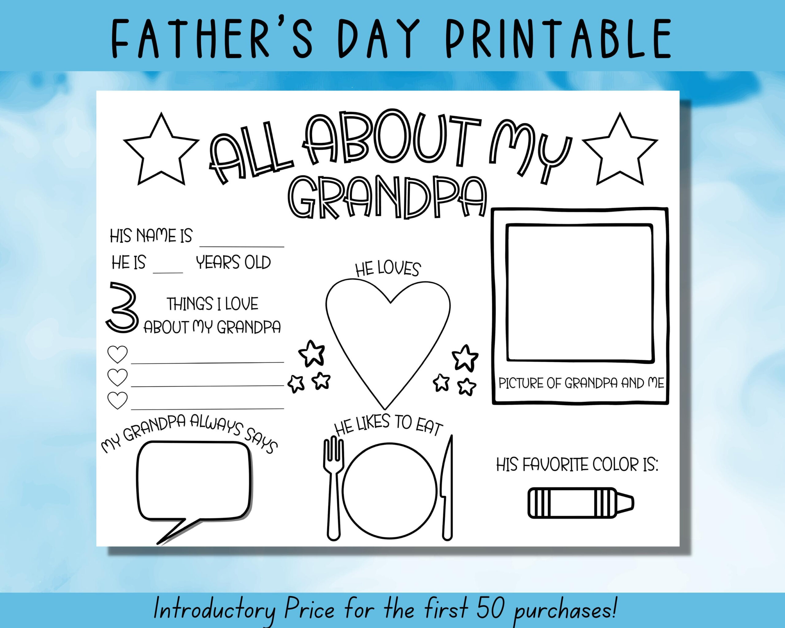 Father&amp;#039;S Day Printable, All About My Grandpa, Fathers Day Gift for Father&amp;amp;#039;s Day Printable Cards For Grandpa