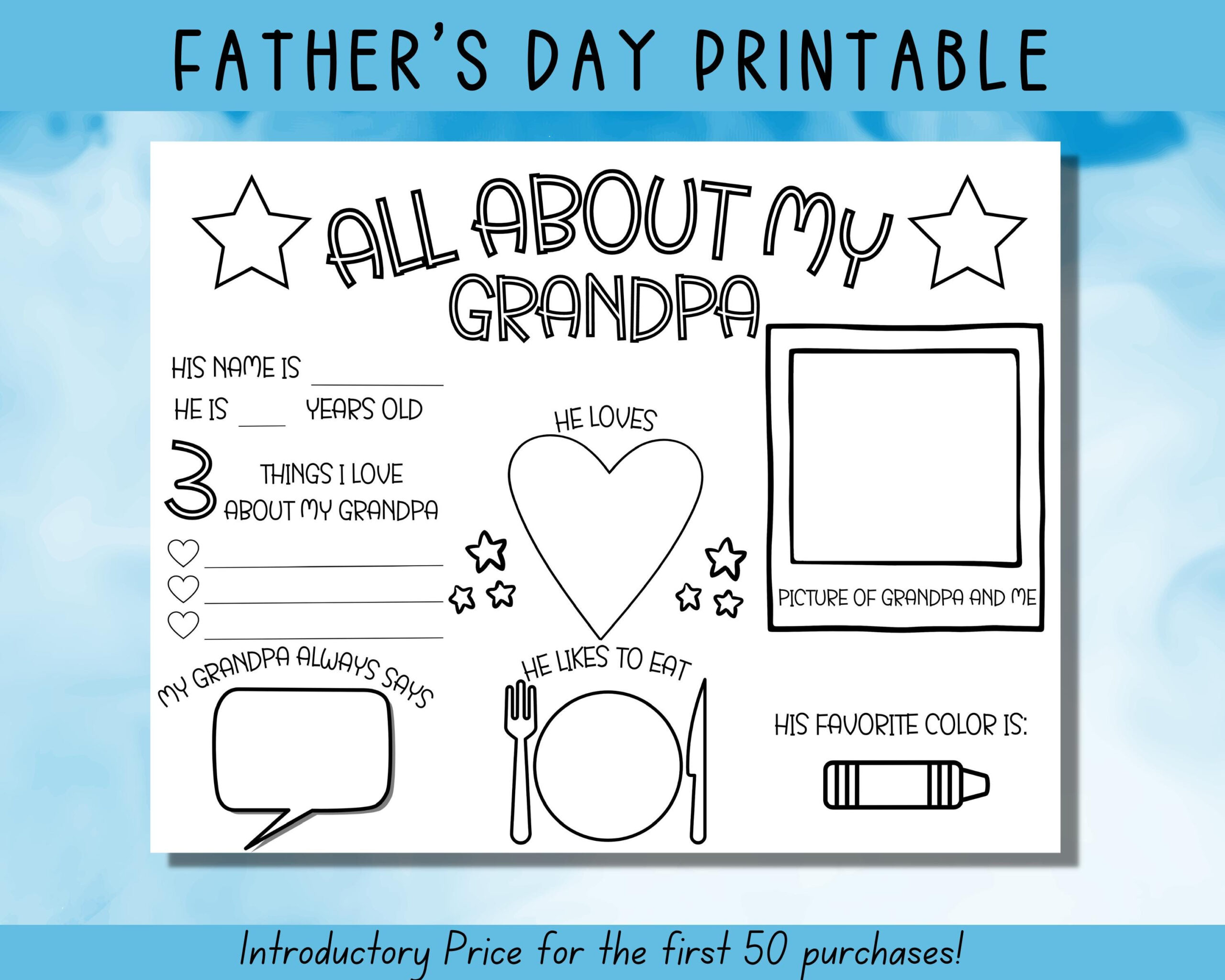 Father&amp;#039;S Day Printable, All About My Grandpa, Fathers Day Gift pertaining to Father&amp;#039;S Day Card For Grandpa Printable