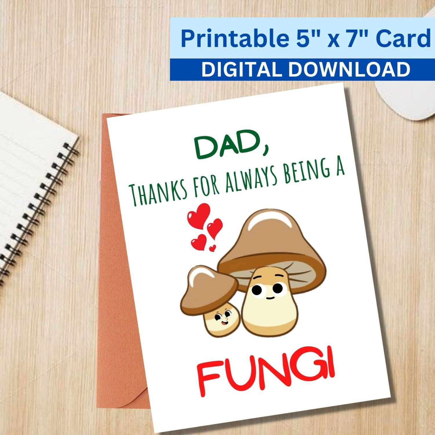 Funny 5X7 Printable Father&amp;#039;S Day Greeting Card Puns Fungi Dad with regard to Nerdy Father&amp;#039;S Day Card Printable Free