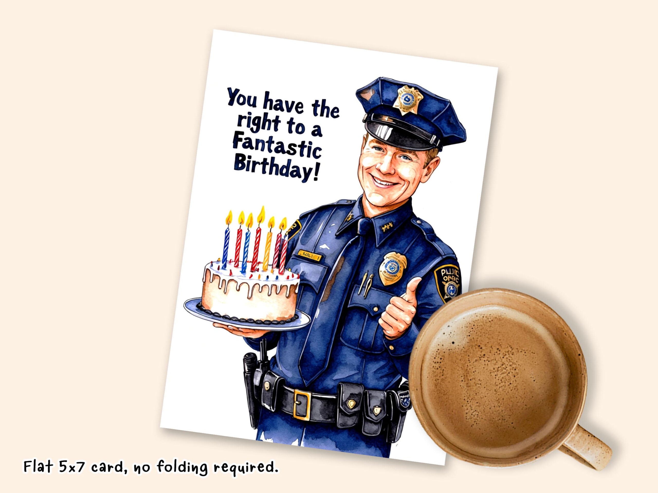Police Officer Birthday Card With Badge And Cake - Digital pertaining to Police Father&amp;amp;#039;s Day Printable Cards