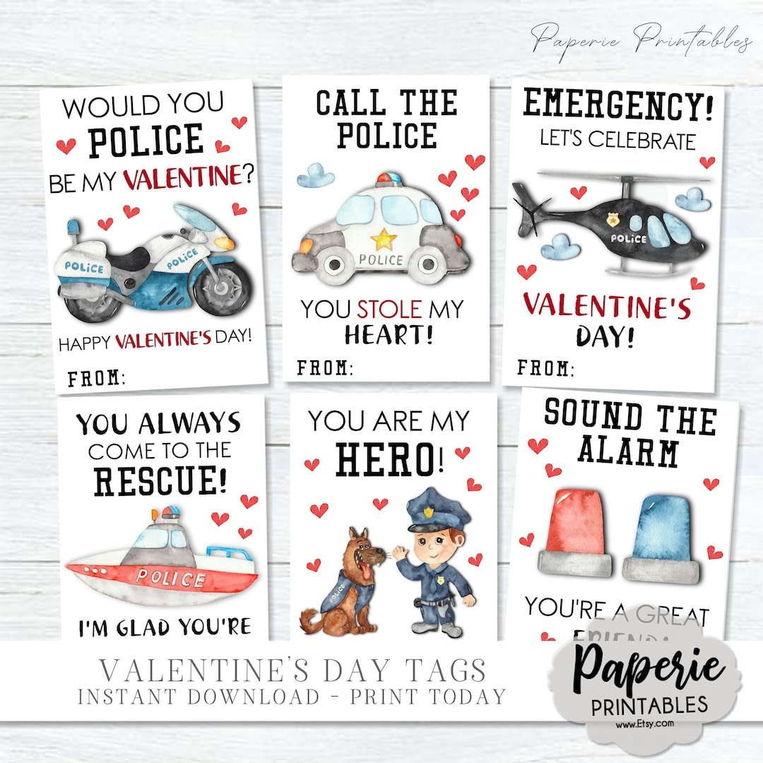 Police Valentine Cards, Kids Valentine Card, Police Valentine, School Valentine Cards, Police Cards, As-Is Tags - Instant Download - #Vt79 - Etsy inside Police Father&amp;amp;#039;s Day Printable Cards