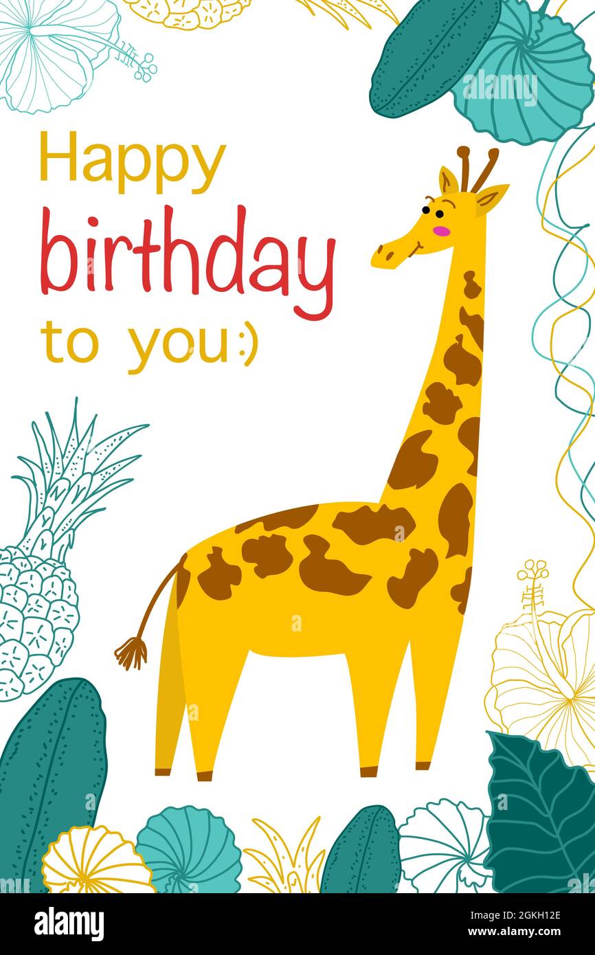 Birthday Card Printable Vector Greeting Card Template Cute Giraffe Lianas And Palm Image442311702 Birthday Card Printable Vector Greeting Card Template Cute Giraffe Lianas And Palm Image442311702