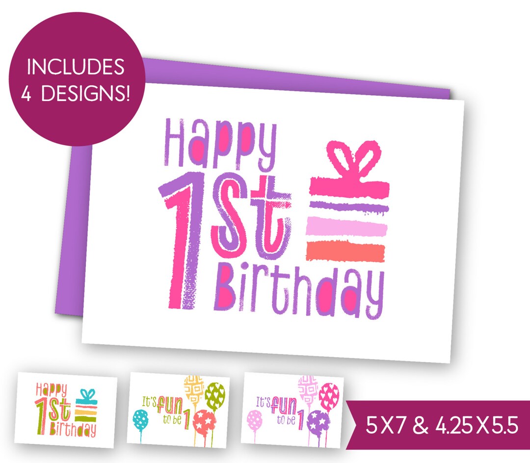 First Birthday Printable Greeting Card First Birthday Printable Greeting Card