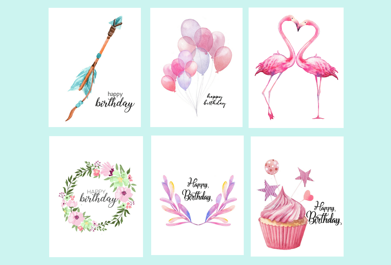 Free Printable Watercolor Birthday Cards Flamingo Balloons Arrow Cupcake Free Printable Watercolor Birthday Cards Flamingo Balloons Arrow Cupcake