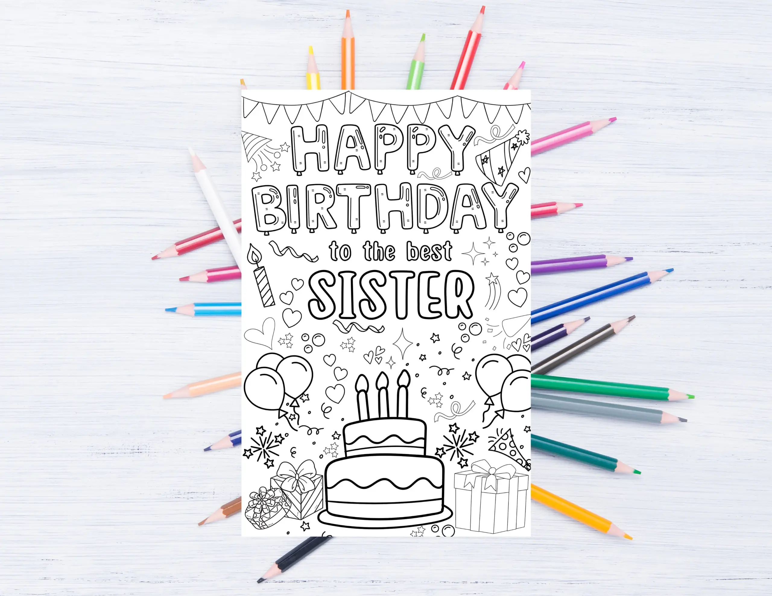 Happy Birthday Sister Coloring Card For