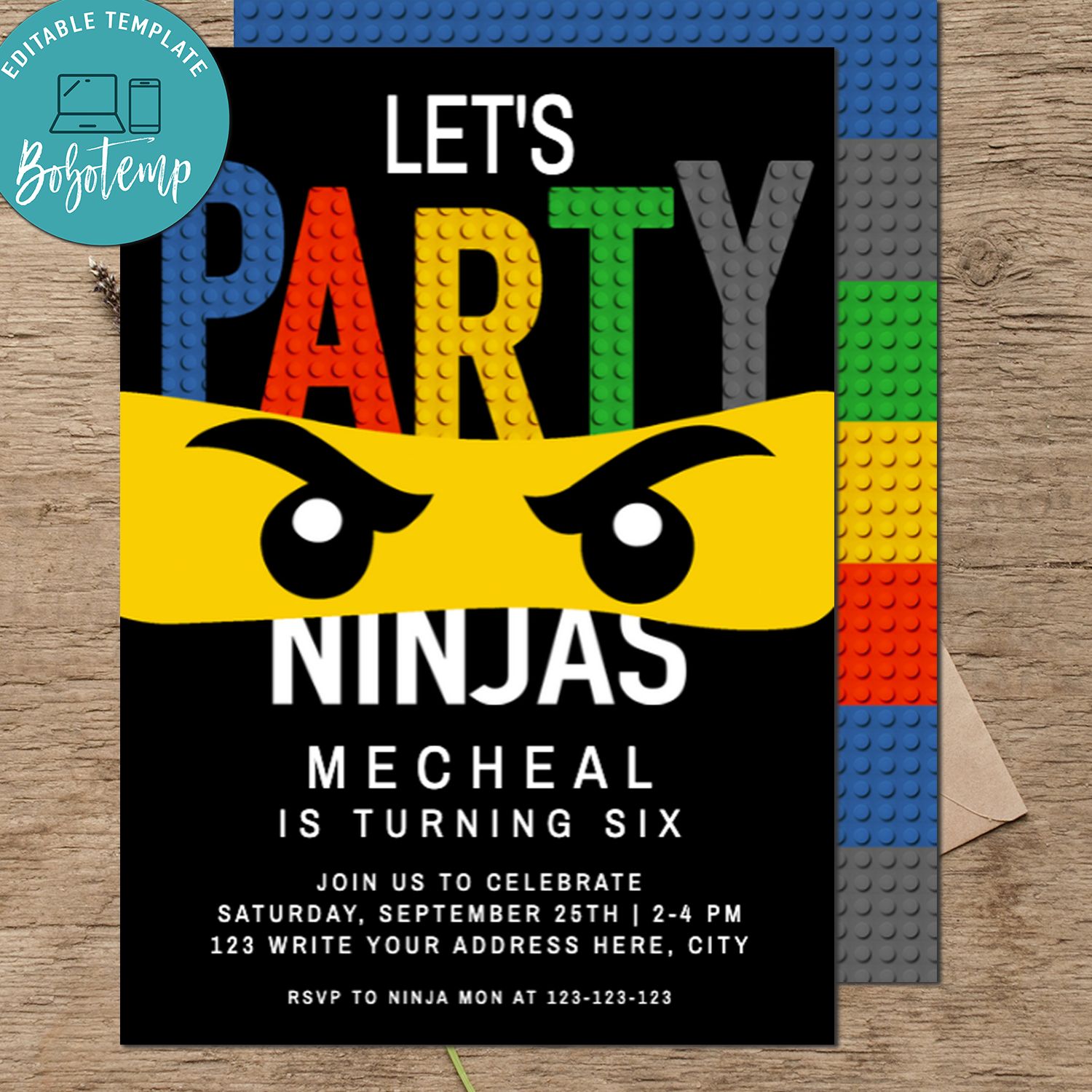 Lego Ninjago Birthday Invitations Ninja Birthday Lego Party Black Yellow Blue Green Red Lego Ninjago Birthday Invitations Ninja Birthday Lego Party Black Yellow Blue Green Red