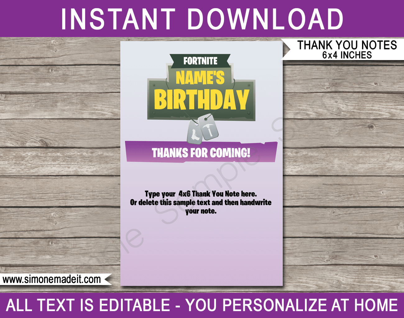 Printable Fortnite Birthday Thank You Cards Printable Fortnite Birthday Thank You Cards
