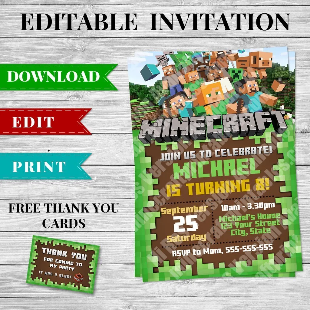 Printable Minecraft Invitation Design 2 Printable Minecraft Invitation Design 2