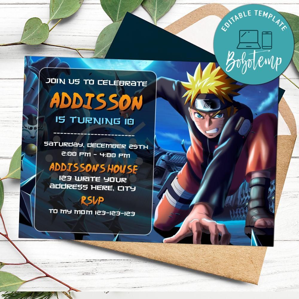 Printable Naruto Birthday Invitation Instant Download Printable Naruto Birthday Invitation Instant Download