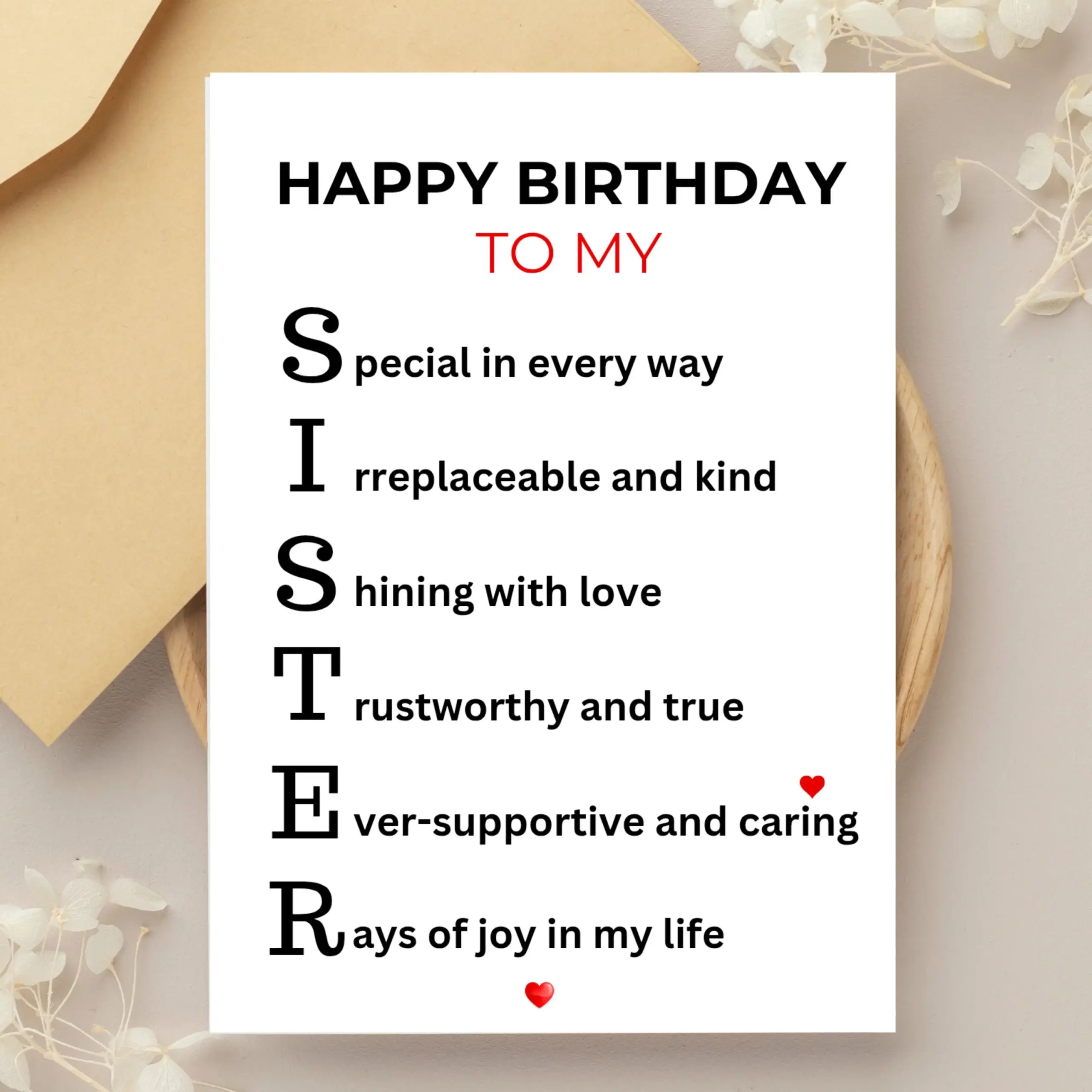 Sister Birthday Card Instant Download