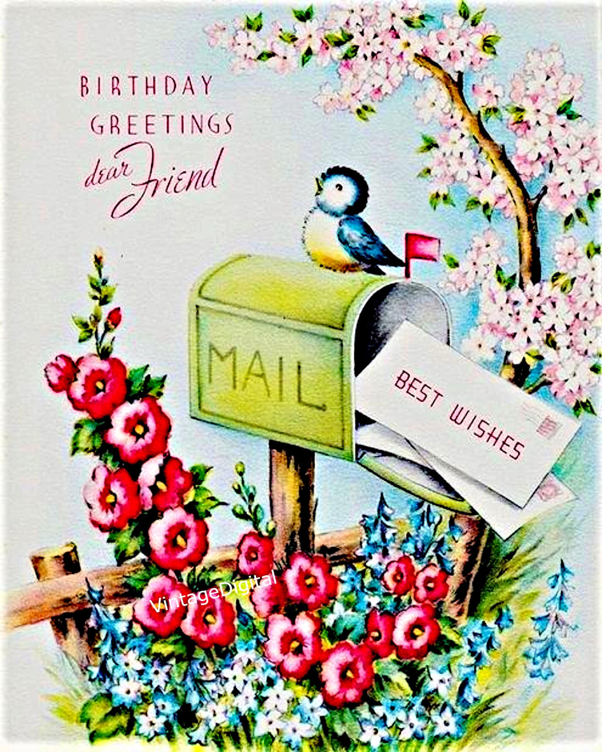 Vintage Friend Birthday Card Digital